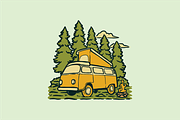 Yellow Camper Van in the Forest, an Object Illustration by nomlimo.com (Thumbnail 1 of 2)