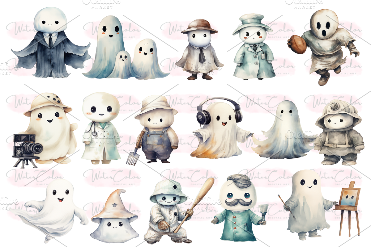 The Cute Ghosts Collection Clipart, a Seasonal Illustration by Watercolor Digital (Photo 3 of 8)