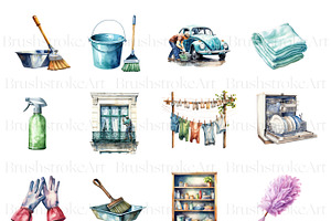 Watercolor Cleaning Clipart Pack