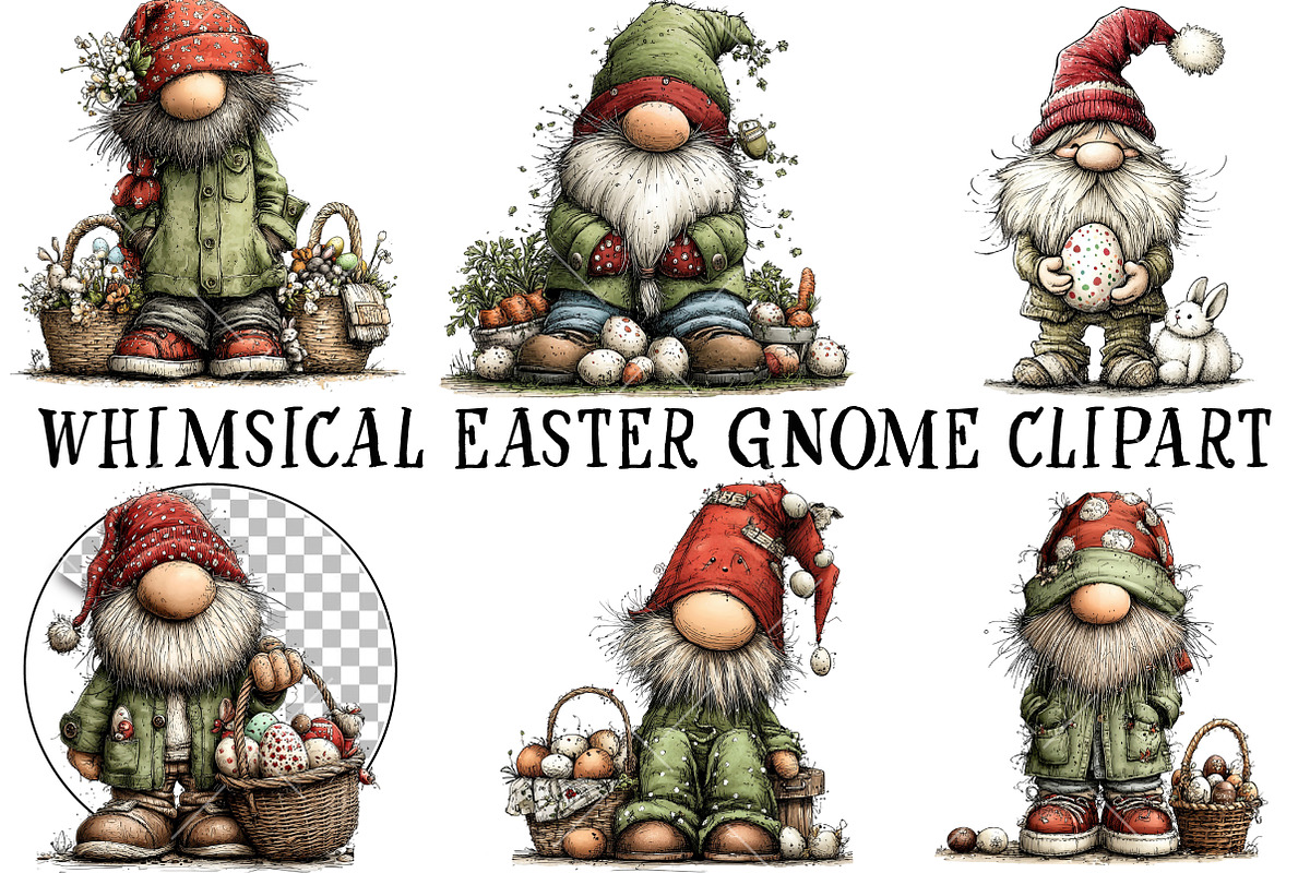 Whimsical Easter Gnome Clipart, an Illustration by OK Design (Photo 2 of 6)