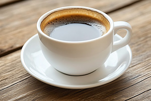 Cup of coffee on wooden table banner, a Food & Drink Photo by MistyDay