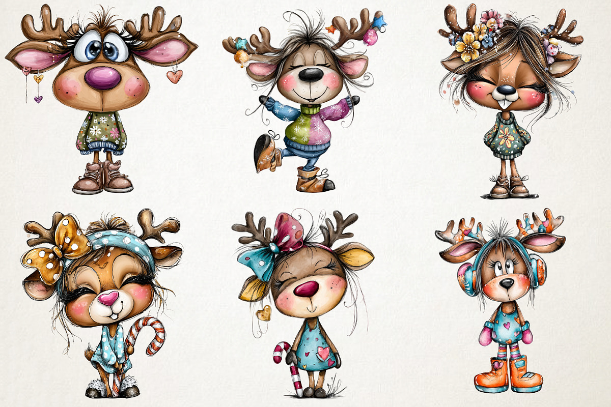Christmas Cute Reindeer Clipart, an Illustration by RobertsArt (Photo 6 of 7)