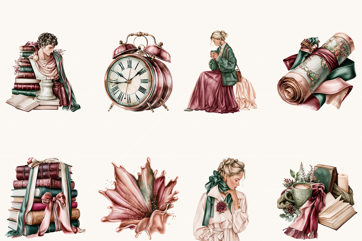 Dark Academia Watercolor Clipart, a Person Illustration by BusyDaydesign (Photo 3 of 9)