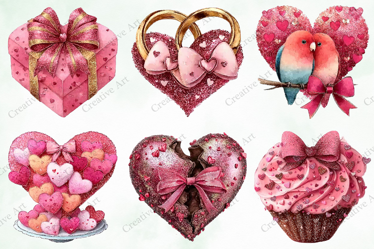 Watercolor Valentine Gift Clipart, an Illustration by Creative Art (Photo 2 of 9)