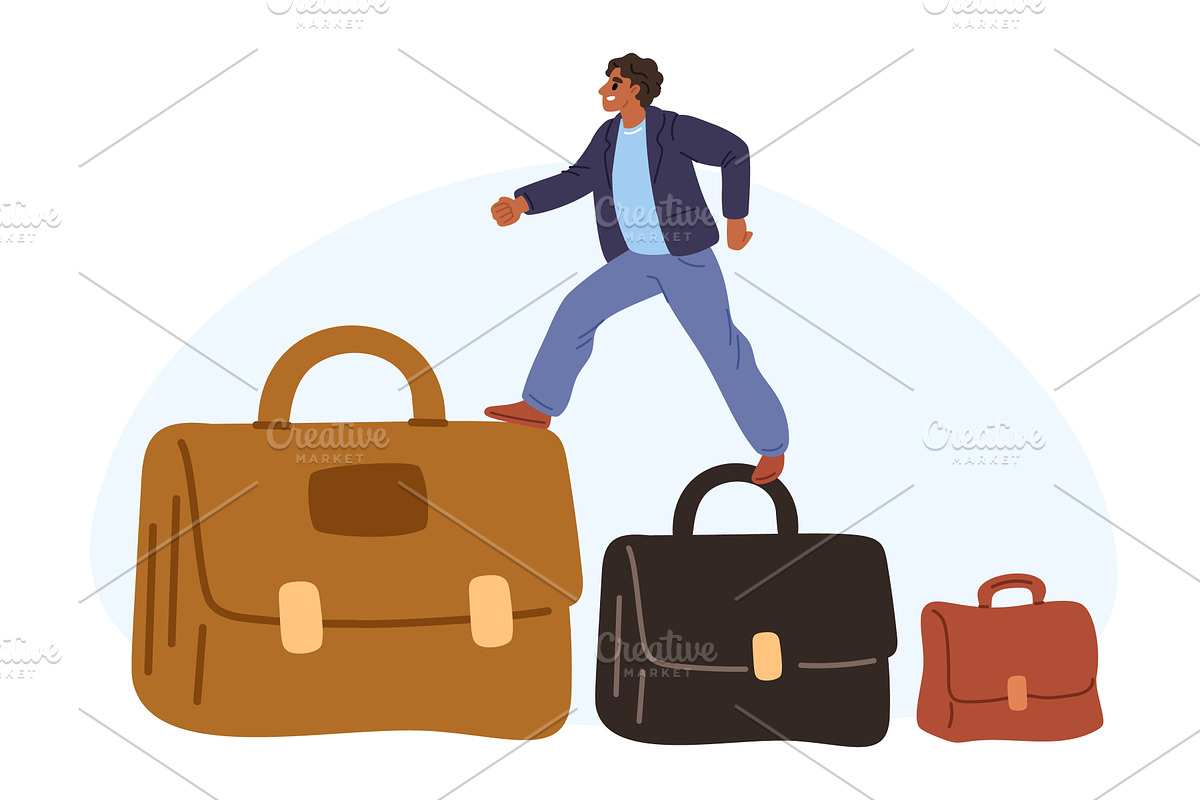 Businessman climbing up corporate, a Person Illustration by Vectorbuum