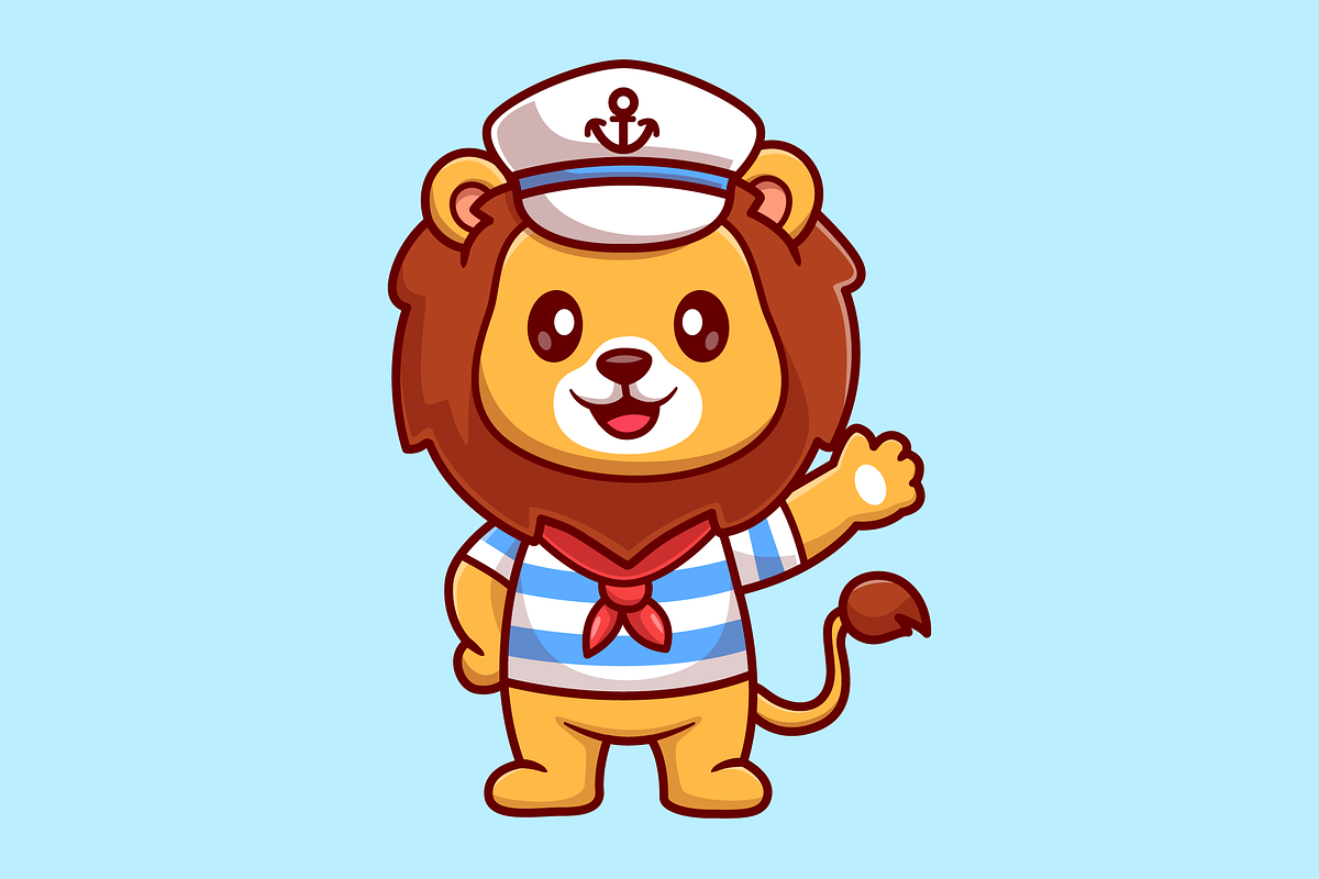 Cute Lion Sailor Captain Waving Hand, an Animal Illustration by Catalyst Labs
