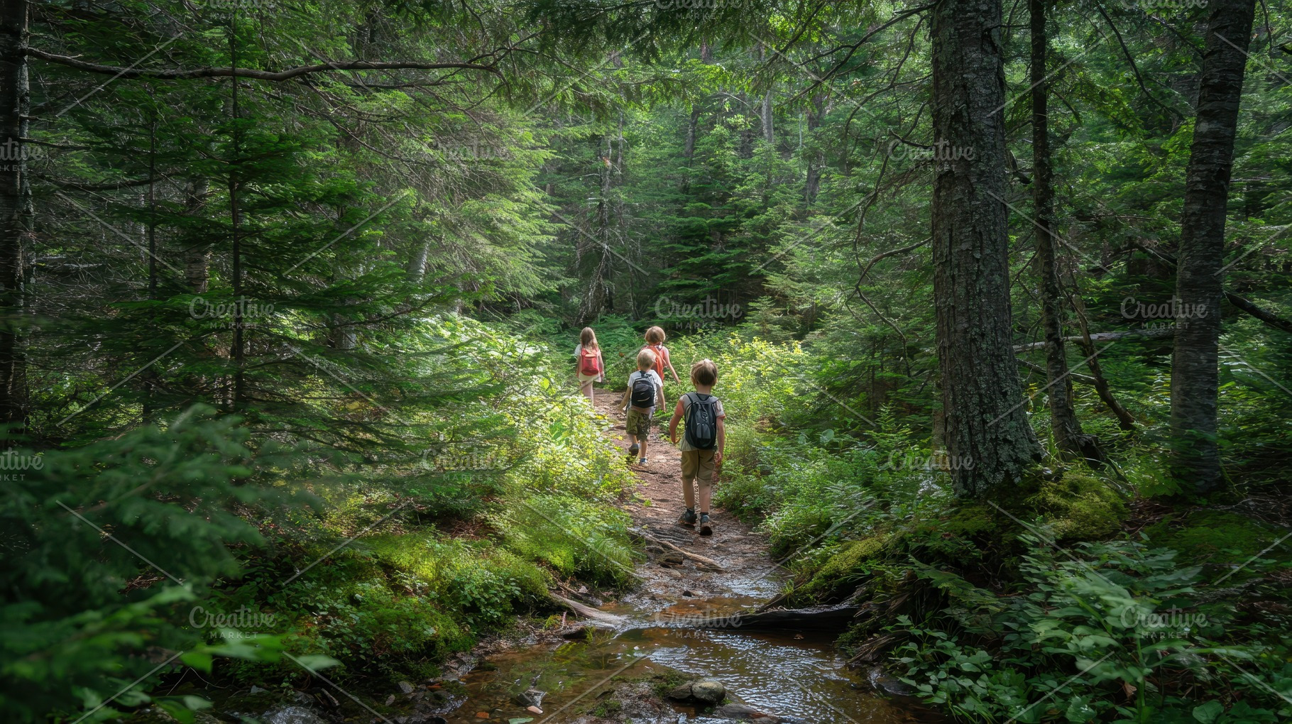 Group of hikers exploring a lush, a Photo by Pavel_design