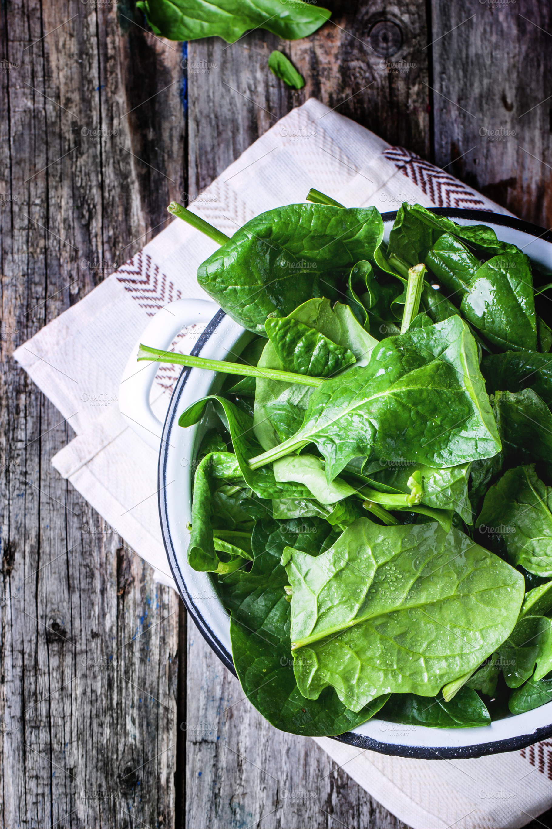 Fresh spinach featuring spinach, background, and wooden