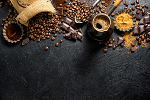 Coffee beans with props for making c stock photo containing coffee and