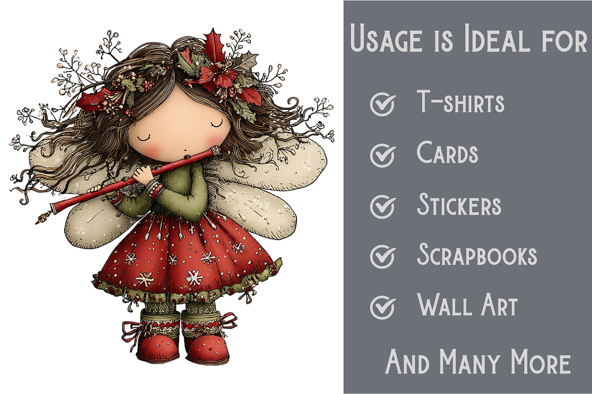 Whimsical Christmas Fairy Clipart, an Illustration by Pixels.Craft (Photo 3 of 6)