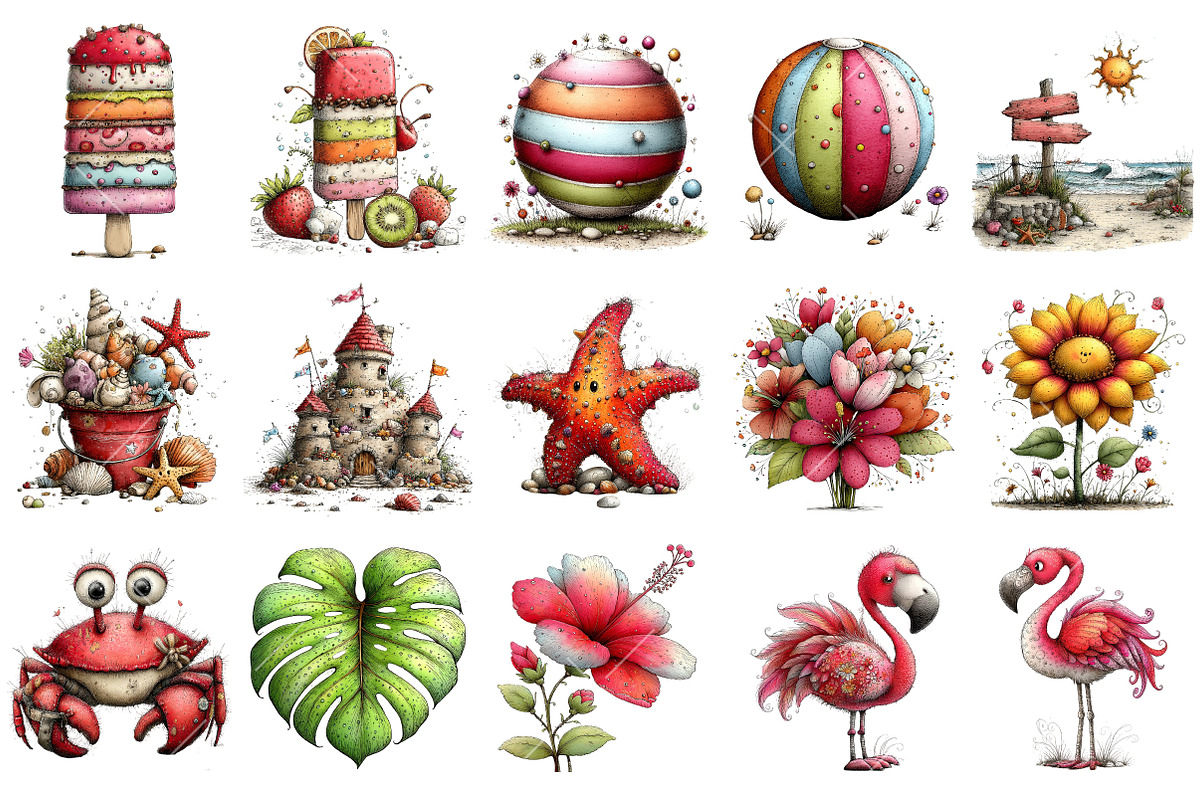 Whimsical Summer Clipart Bundle, an Illustration by OK Design (Photo 3 of 6)