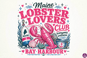 Retro Coastal Lobster Sublimation, a Seasonal Illustration by DreamPrint404