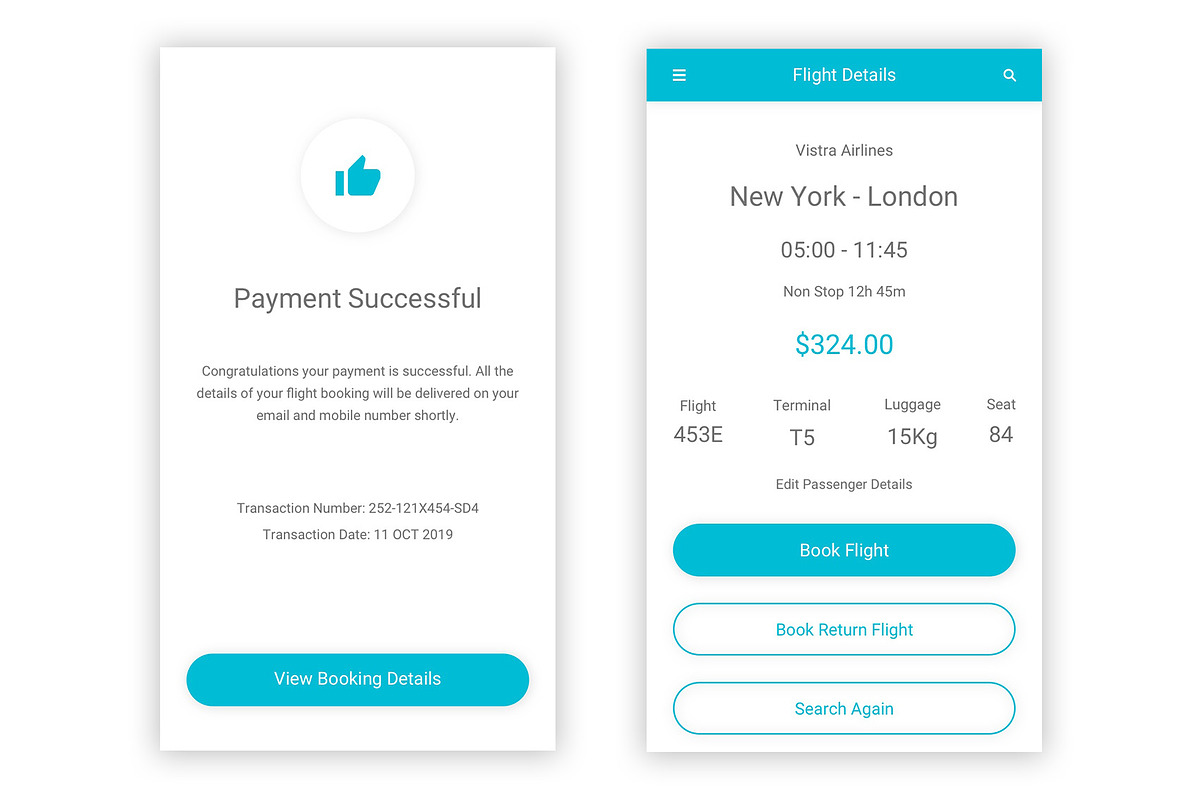 Travel & Flight Booking Adobe XD App, an UI Kit Template by themelove (Photo 5 of 16)