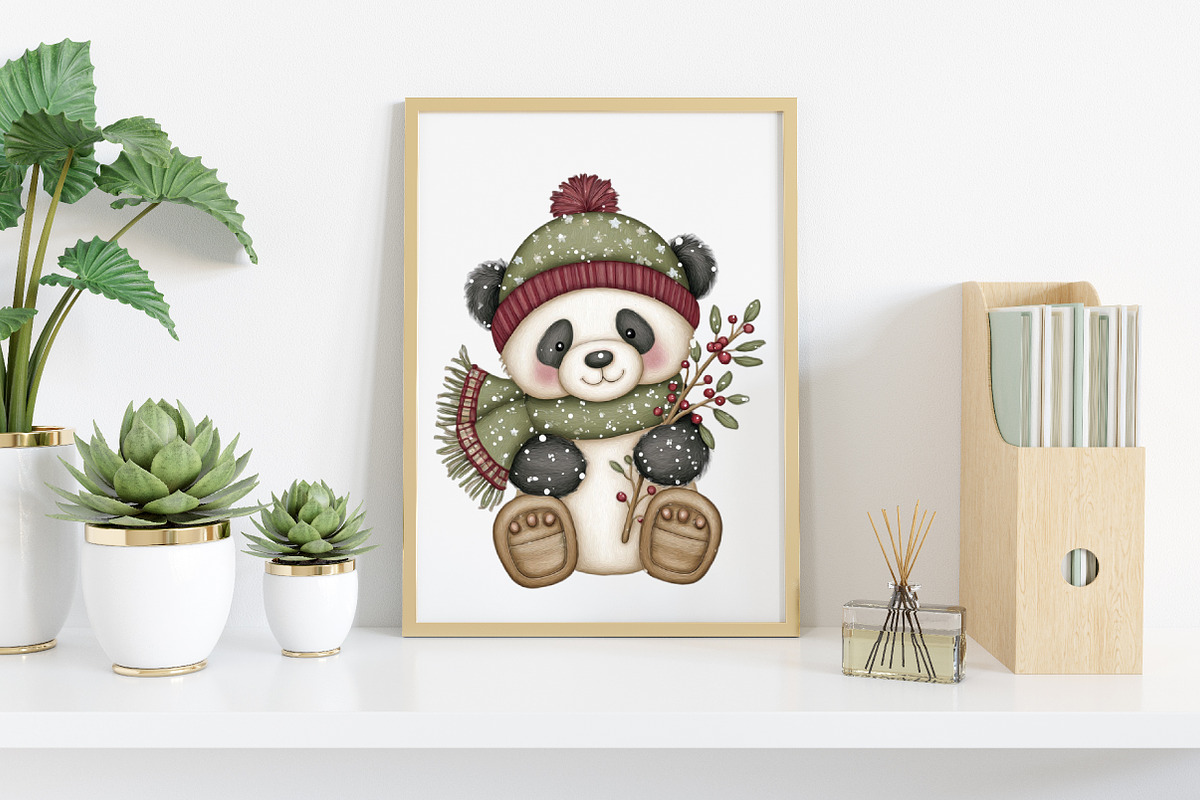 Watercolor Cute Christmas Panda, an Illustration by Canvas Craft (Photo 6 of 7)