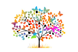 Tree With Colored Butterflies And