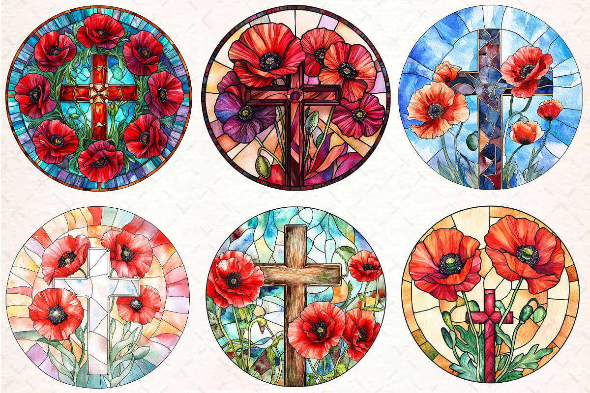 Poppy & Cross Faux Stained Glass, an Illustration by DreamCafeArt (Photo 2 of 9)