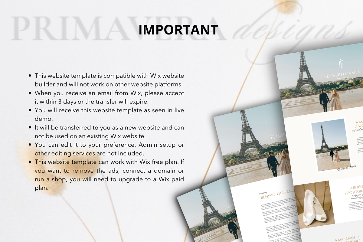 Wix Photography Website Template, a Wix Template by Primavera Studio Design (Photo 8 of 8)
