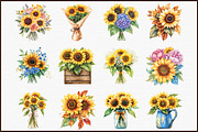 Sunflower Bouquet Floral Clipart, an Illustration by Sublimation Artist (Thumbnail 3 of 6)