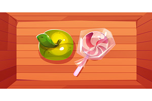 Green apple with pink candy lollipop, a Food Illustration by art PVP - market