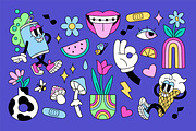 Retro stickers in groovy style set, a Decorative Illustration by PaperTrident (Thumbnail 5 of 8)