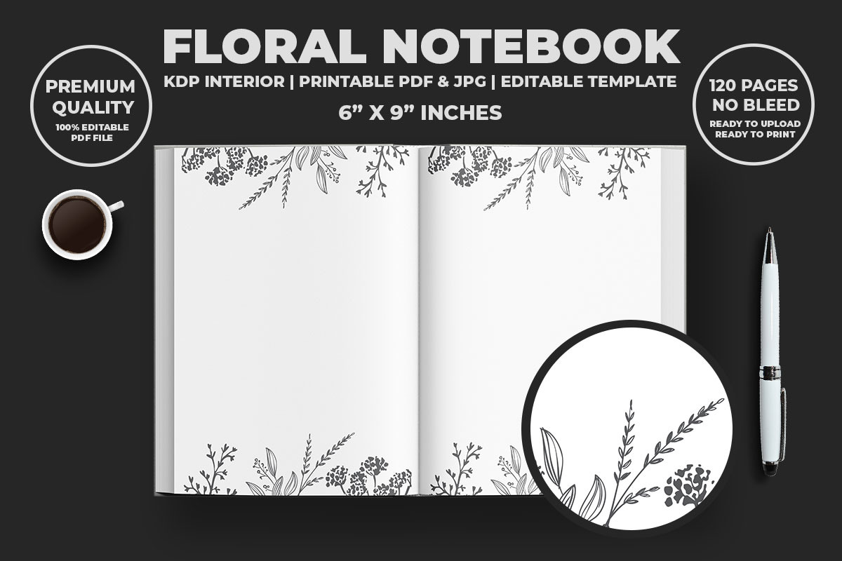 Floral Notebook KDP Interior, a Print Template by M9 Design (Photo 2 of 3)