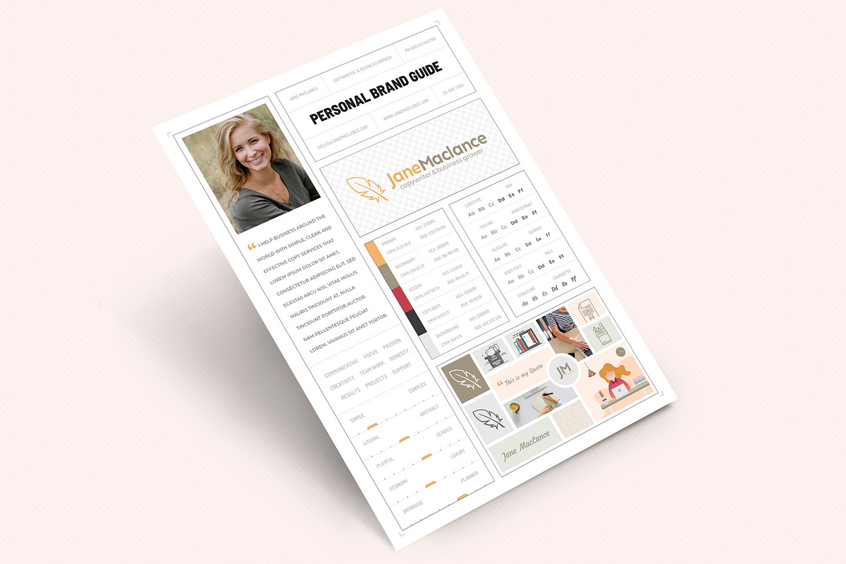 One Page Personal Brand Style Guide, a Stationery Template by Sargatal