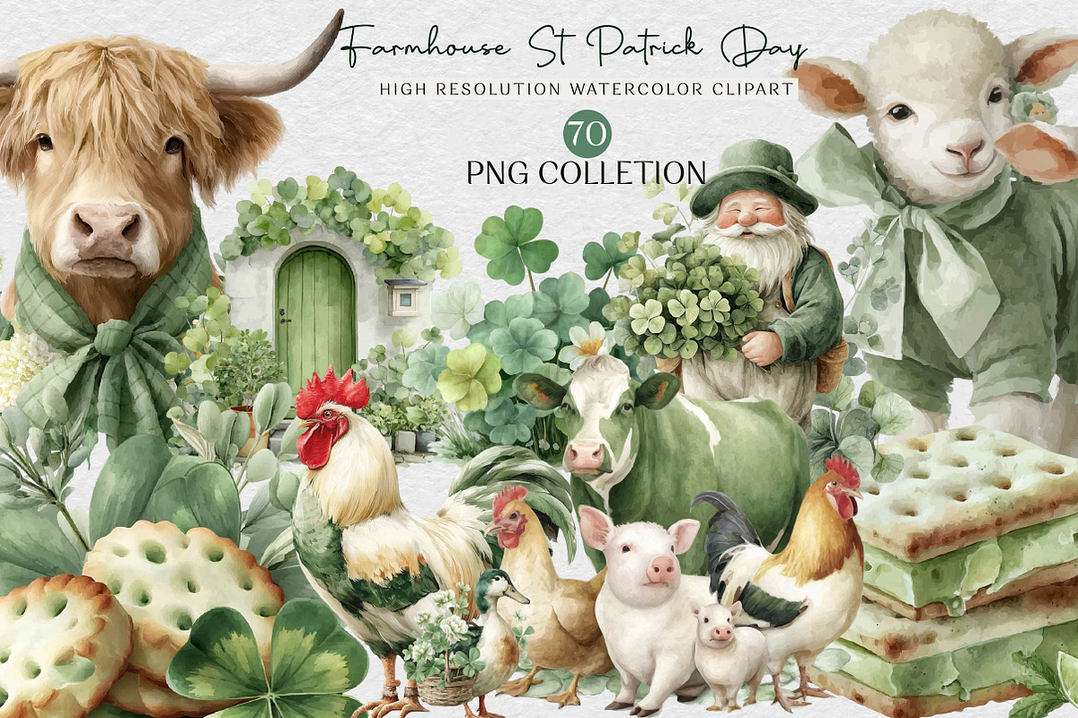 Farmhouse St Patrick Day Clipart, an Illustration by DreamCafeArt (Photo 1 of 6)