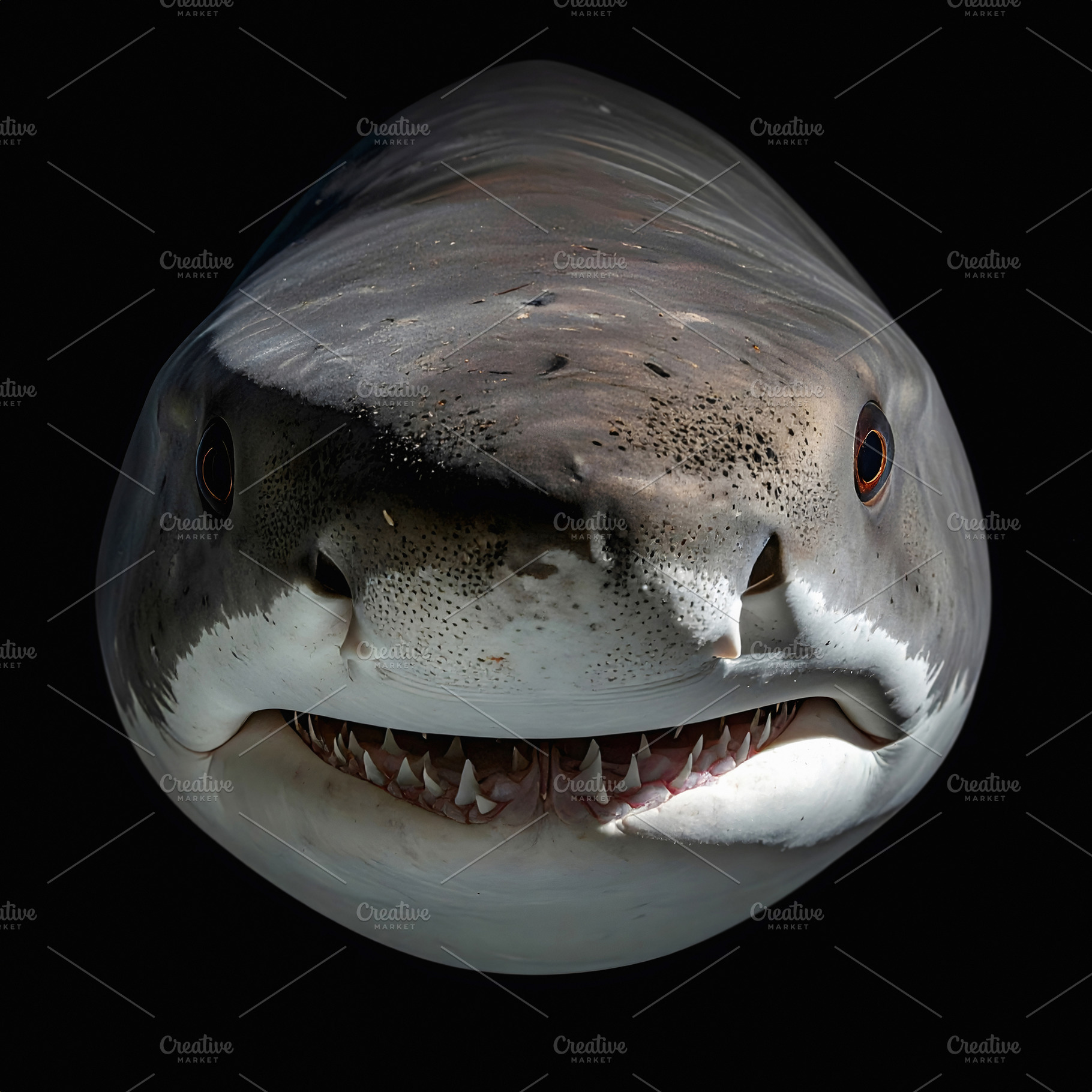 Closeup of a great white shark showing sharp deadly teeth, an Animal Photo by GoodGoods