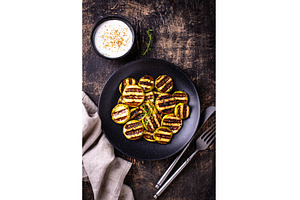 Grilled zucchini with sauce, vegan, a Food & Drink Photo by Yulia Furman