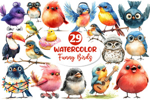 Cute Quirky Funny Birds Clipart, an Illustration by Dream Creation