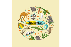 Australia circle kangaroo buildings, an Animal Illustration by Onyx
