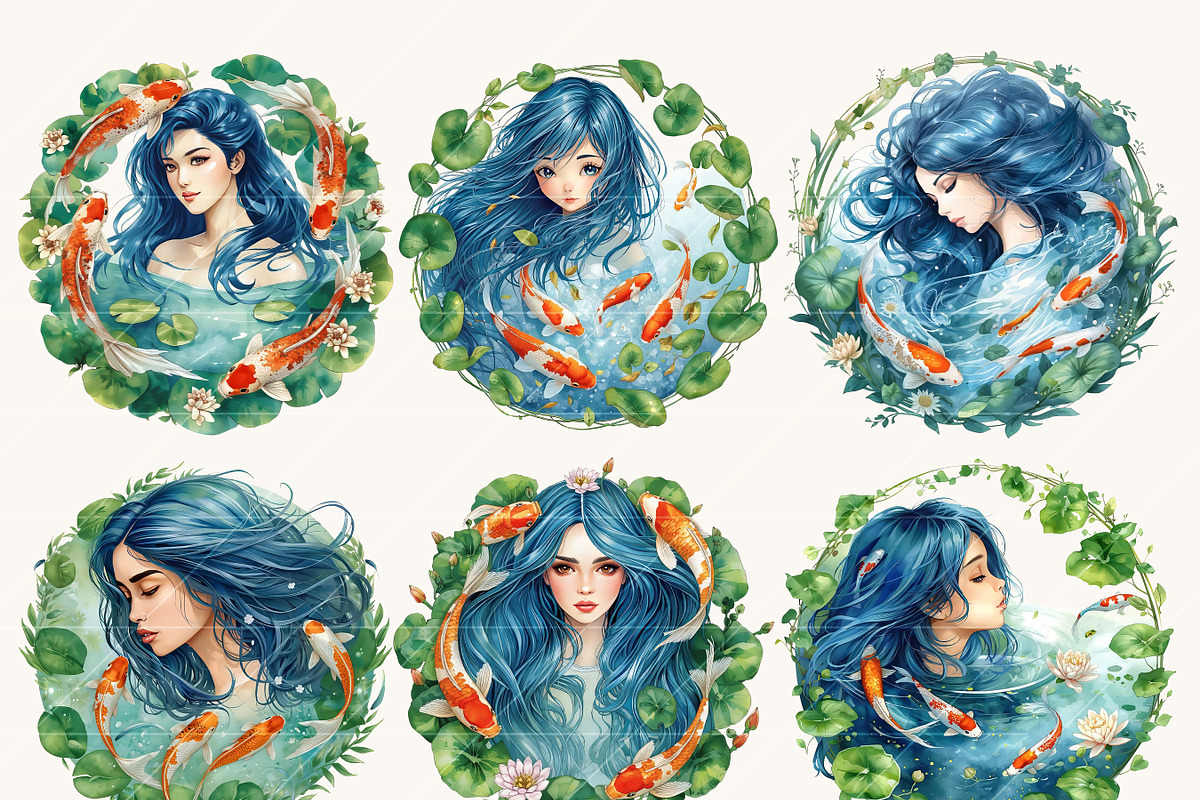 Girl With Koi Fish Clipart Bundle, a Person Illustration by Design Scotch (Photo 4 of 8)
