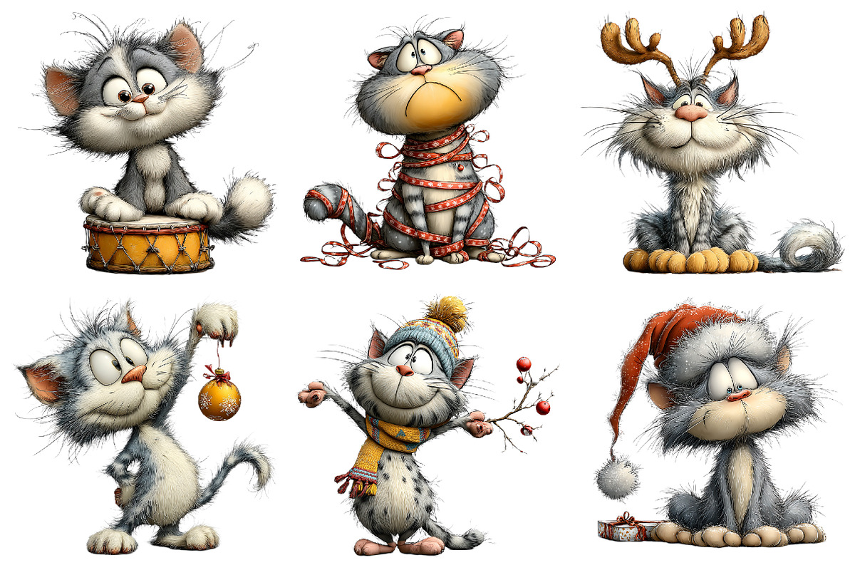 Whimsical Christmas Cats Clipart, a Graphic by CitraGraphics (Photo 4 of 4)