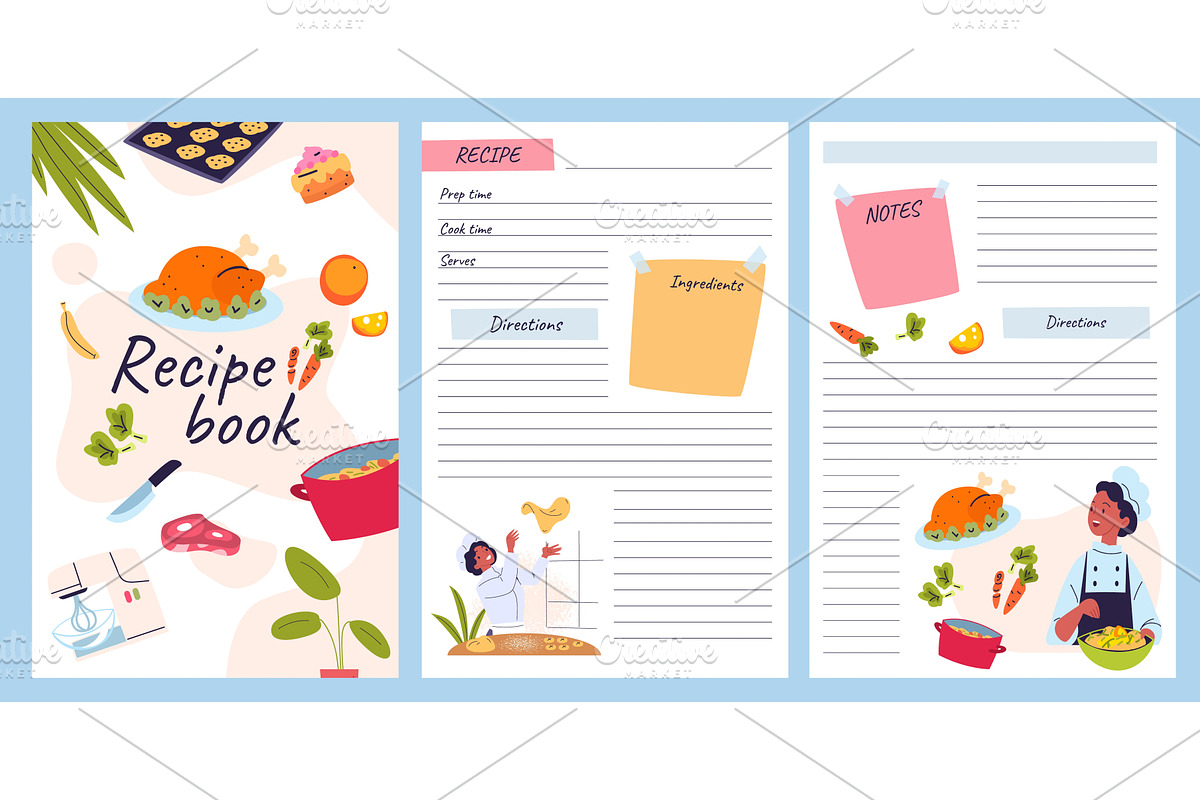 Recipe book pages. Cookbook cartoon, a Food Illustration by Stock-Smart-Start