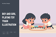 Boy and Girl Playing Toy Train, a Person Illustration by Partikusi Design (Thumbnail 1 of 3)