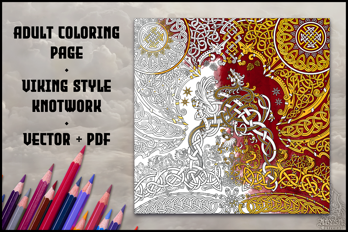 Viking Knotwork Dragon Coloring Page, a Decorative Illustration by Abysm Internal (Photo 1 of 4)