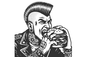 Punk Rocker Eating A Burger Vector