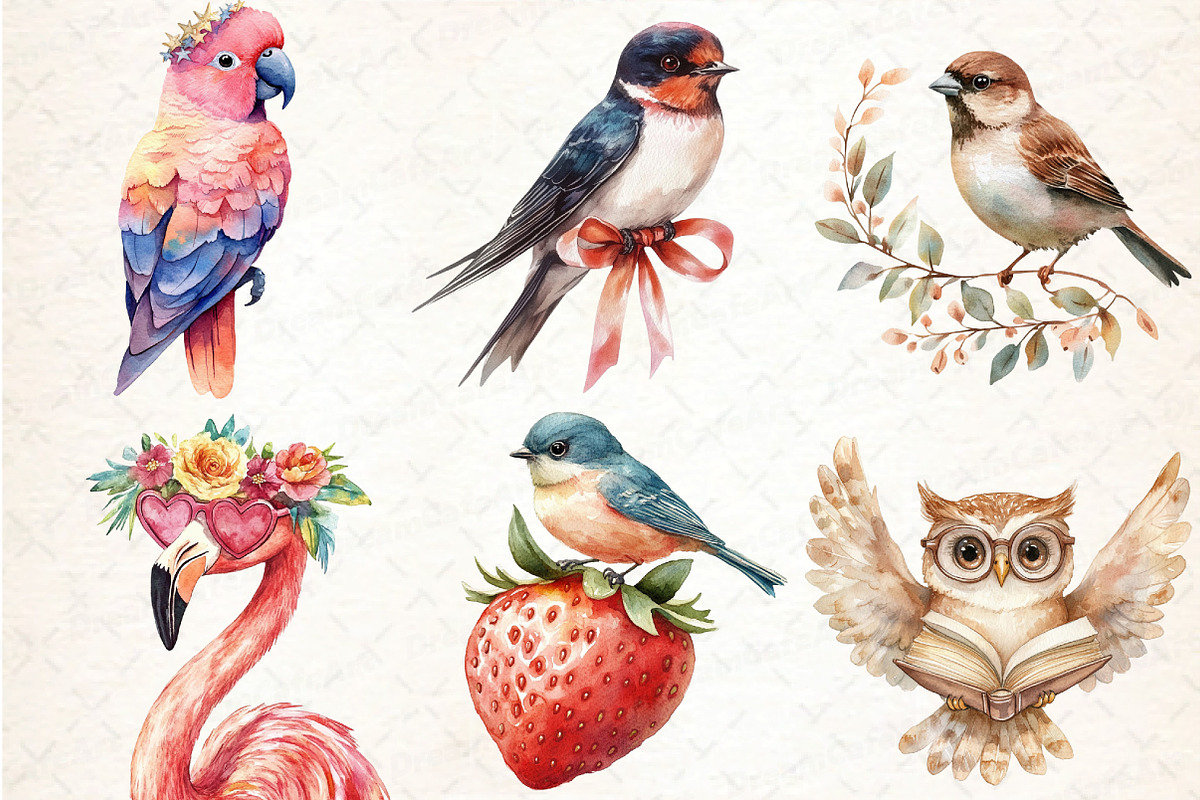 Lovely Birds Clipart Bundle, an Illustration by DreamCafeArt (Photo 2 of 5)