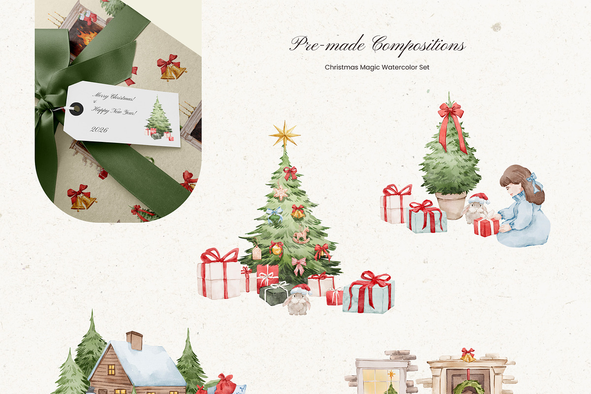 Christmas Magic watercolor set, a Seasonal Illustration by Yuliia Lashevska (Photo 3 of 10)