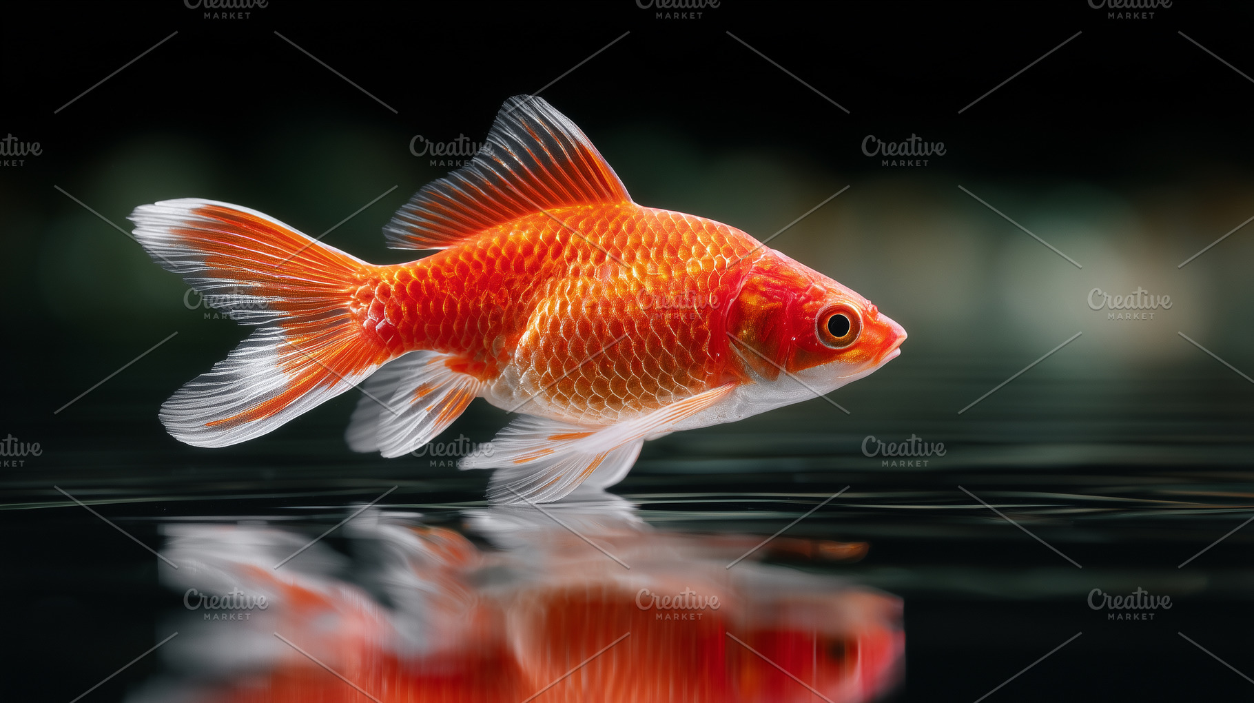 Vibrant orange goldfish swimming, a Photo by MistyDay