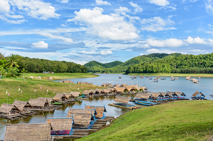 Bamboo rafts are floating restaurant featuring raft, bamboo, and restaurant, a Nature Photo by yongkiet jitwattanatam