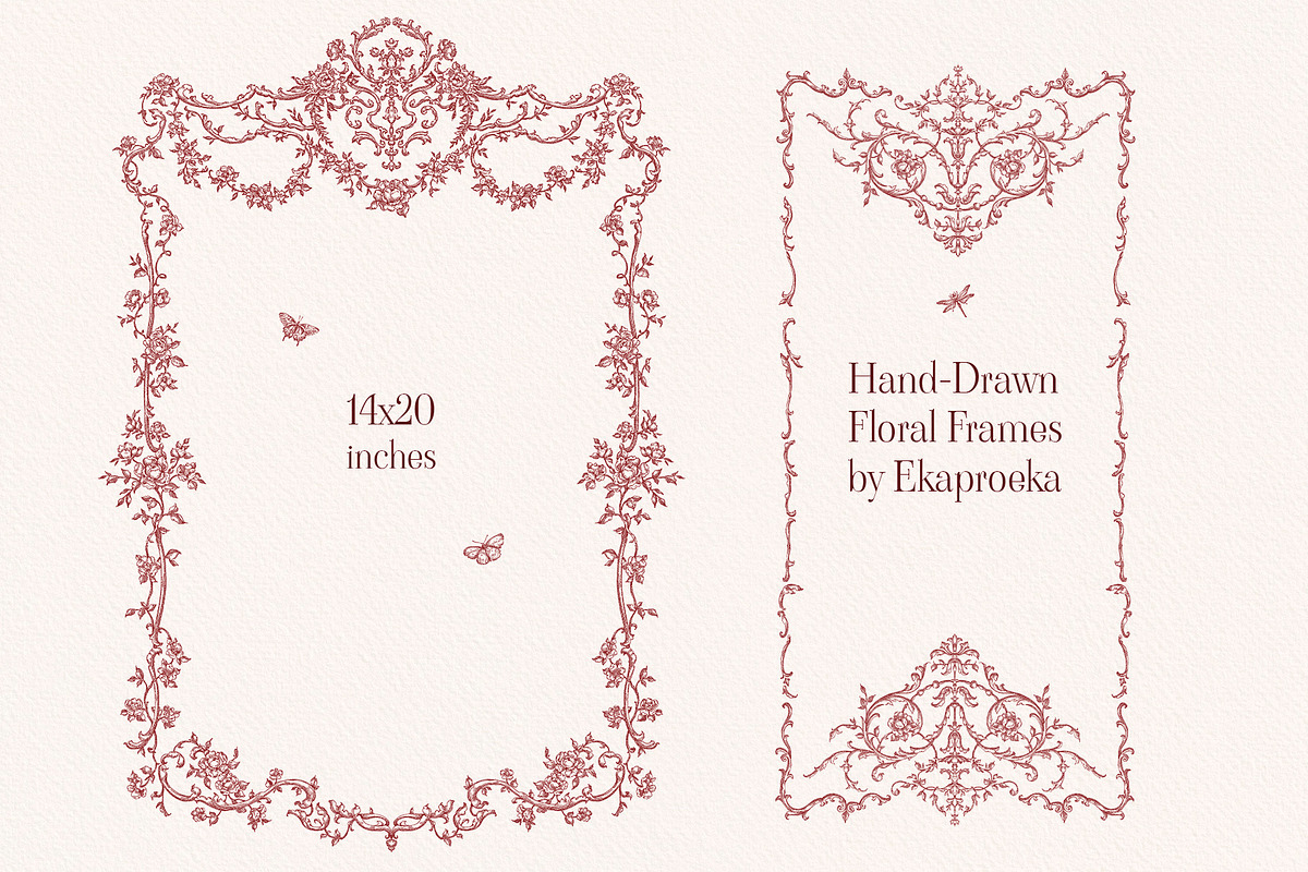 Burgundy Floral Garden Borders, a Decorative Illustration by Ekaproeka (Photo 4 of 6)