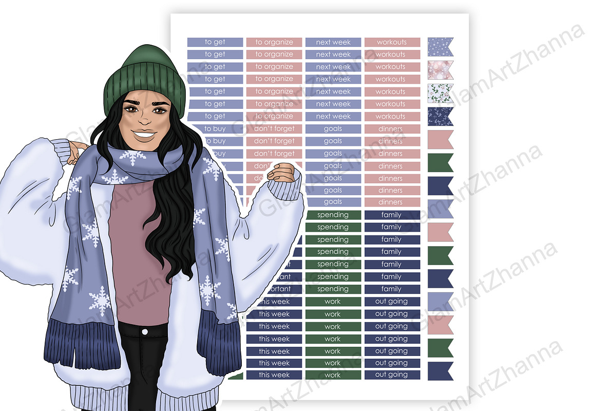 Winter Printable Stickers 2x1,5, a Stationery Template by GlamArtZhanna