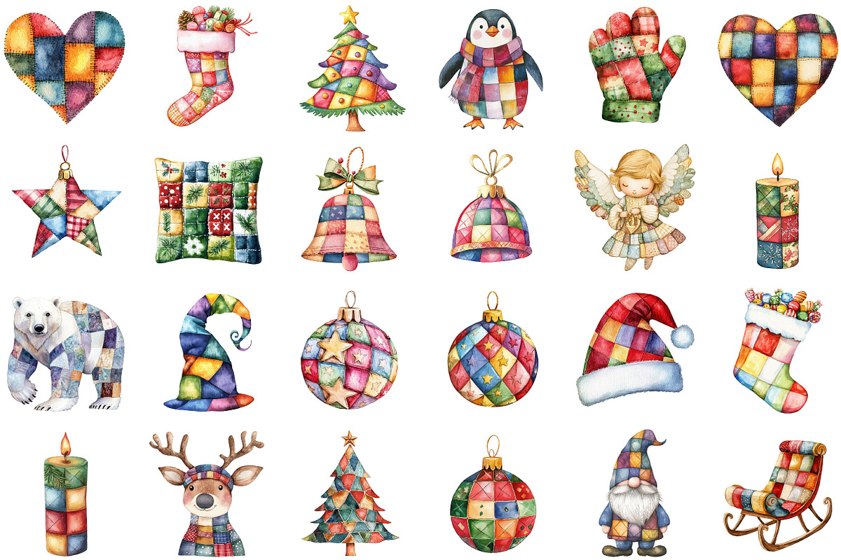 Watercolor Christmas Patchwork Clipa, an Illustration by Sublimation Artist (Photo 2 of 6)