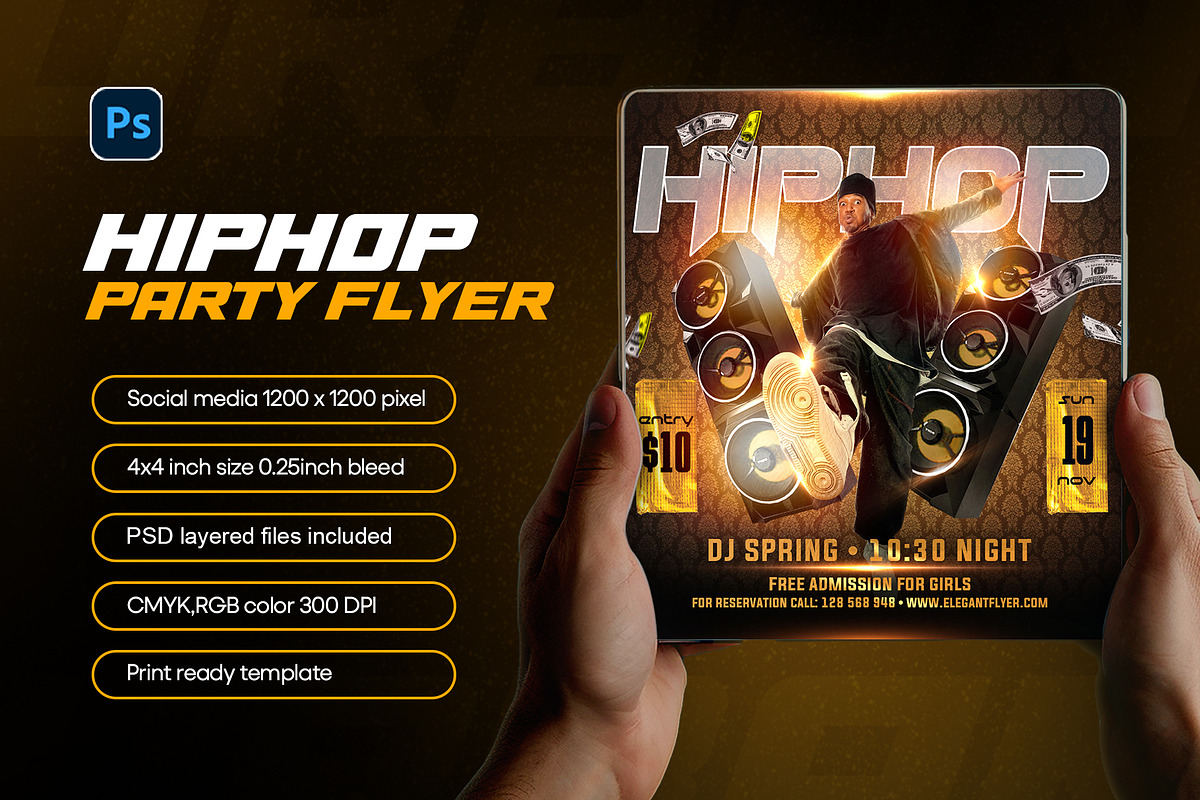 Hip-Hop Party Flyer Template, a Flyer Template by Raytas Studio (Photo 1 of 5)