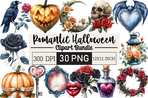 Romantic Halloween Clipart, an Illustration by Black Bird Studio
