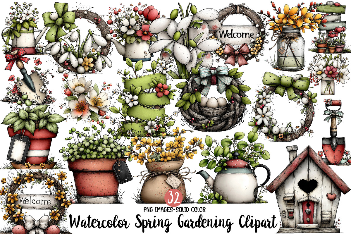 Watercolor Spring Gardening Clipart, an Illustration by Designworld (Photo 1 of 4)