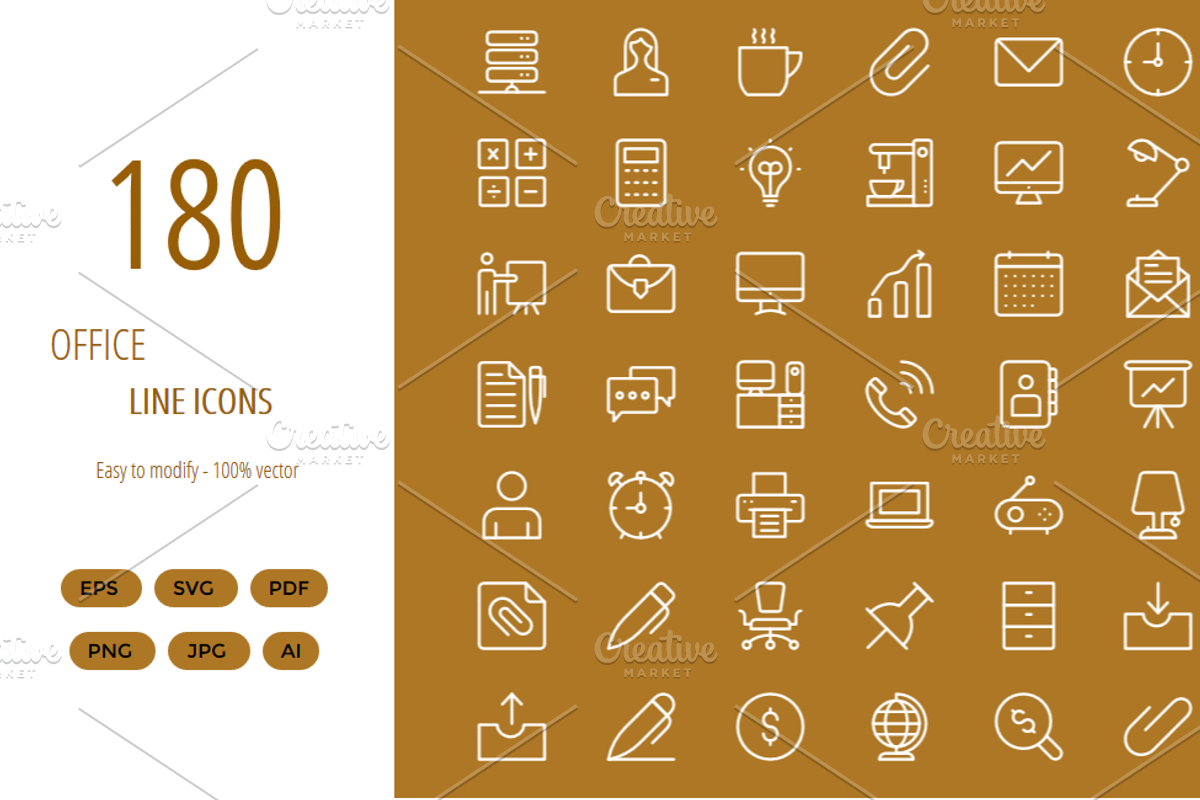 180 Office line icons, an Icon by Dinosoftlabs (Photo 1 of 2)