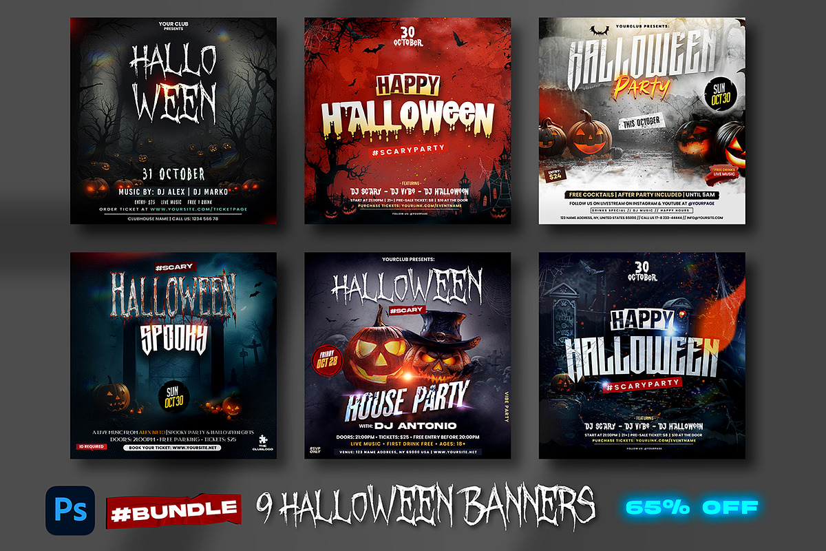 Bundle: 9 Halloween Banners (PSD), a Social Media Template by PixelsDesign (Photo 1 of 4)