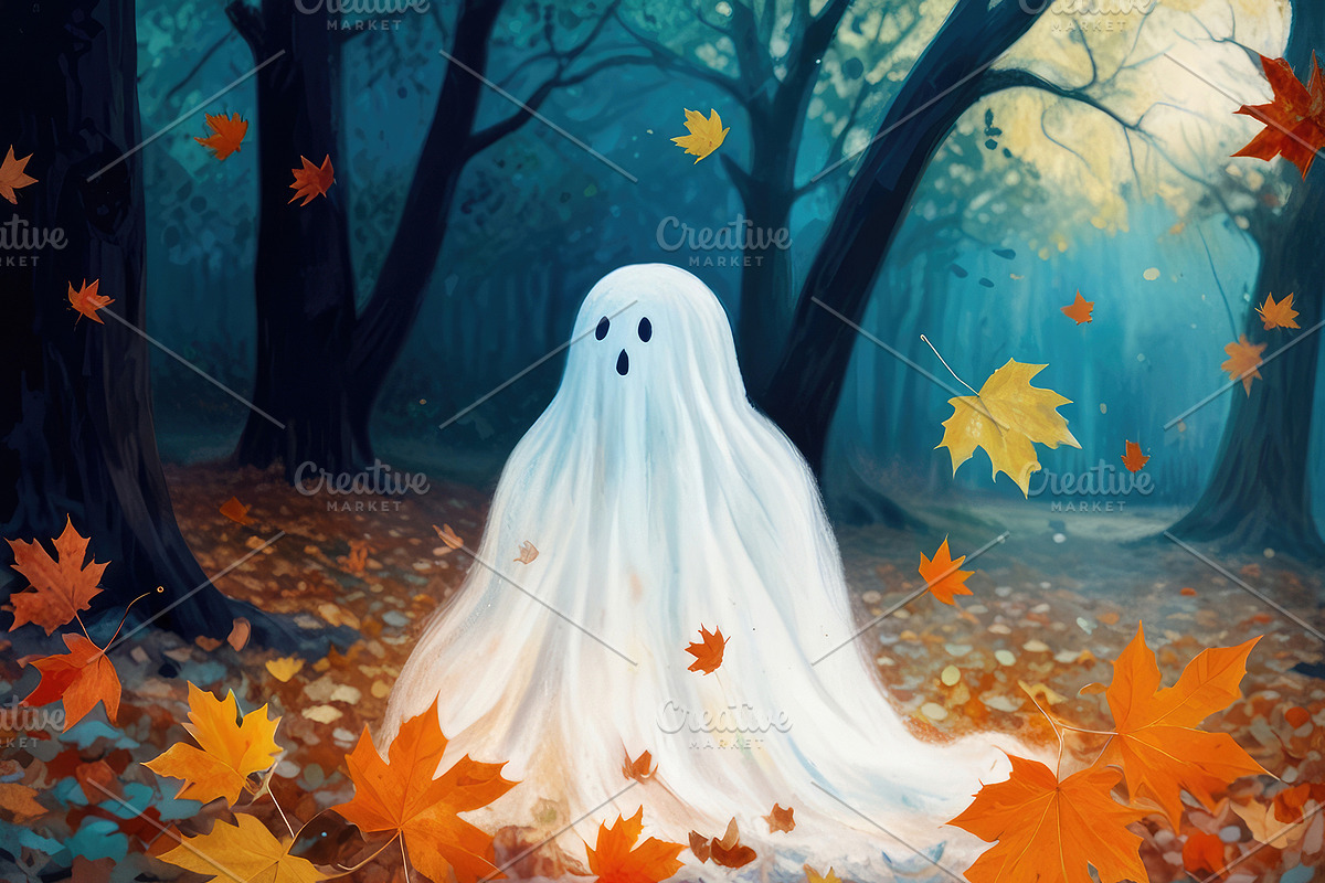 Ghost in a foggy park, a Seasonal Illustration by pictures for you